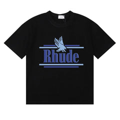 Rhude Eagle Graphic Blue Logo Black Oversized T‑Shirt