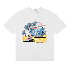 Rhude Tropical Beach Hut Palm Tree Retro White Oversized T‑Shirt